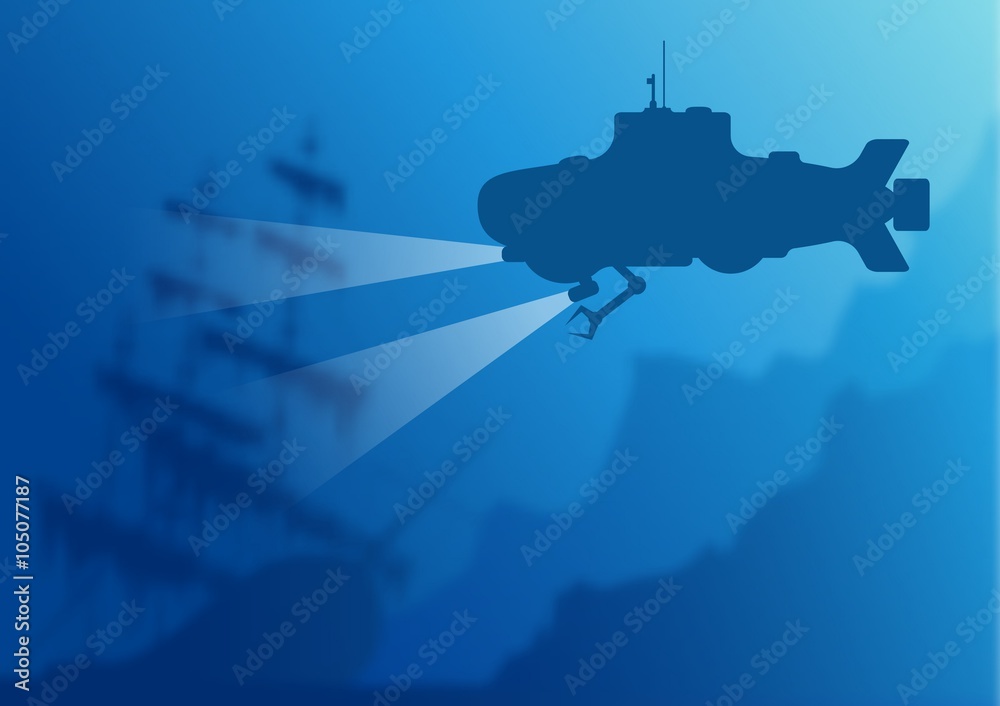 Blurred underwater background with submarine Stock Vector | Adobe Stock