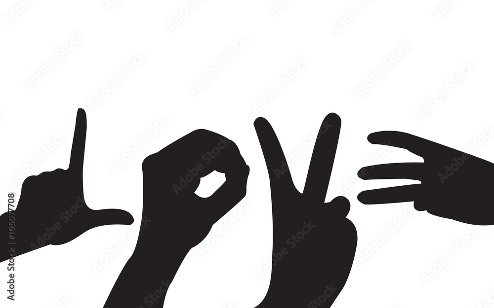 Hand Love Silhouettes on the white background Hand Love Silhouettes on the white background