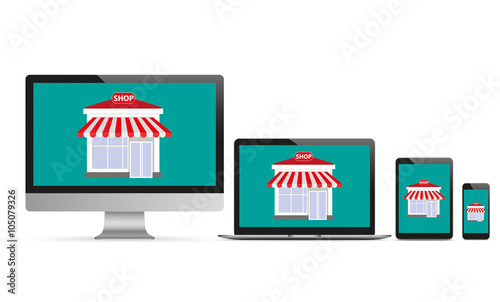 Shop Set Black Monitor Notebook Tablet Smartphone