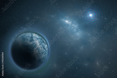 Fototapeta Naklejka Na Ścianę i Meble -  Cosmos scene with blue planet, nebula and stars in space