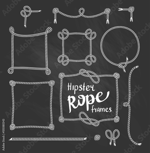 Set of Simple White Rope Frames Graphic Designs on chalkboard.