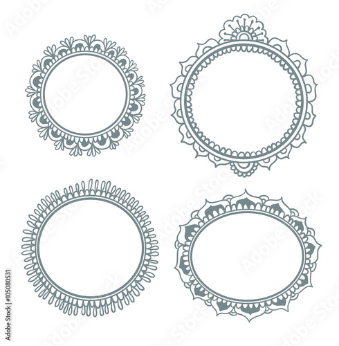 Vector set with abstract floral frames in indian style. Boho collection.