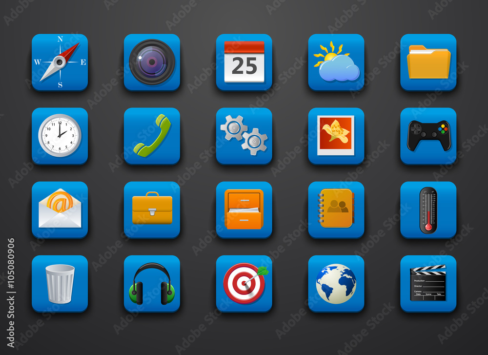 Different symbol icons on blue Different symbol icons on blue