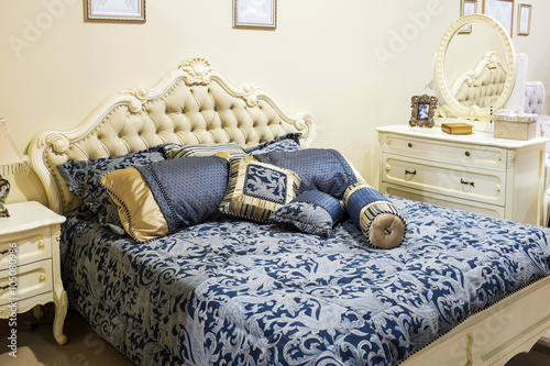 Luxury Interior.Antique Bed in baroque