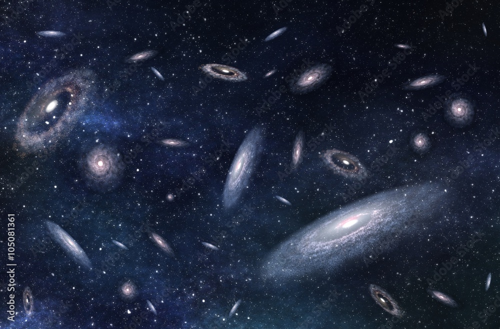 Fototapeta premium Large-scale structure of Multiple Galaxies in Deep Universe. 3D rendered digital illustration