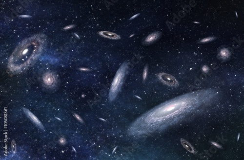Large-scale structure of Multiple Galaxies in Deep Universe. 3D rendered digital illustration