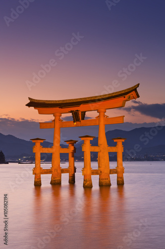 Miyajima torii gate near Hiroshima  Japan at sunset