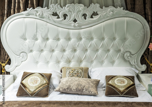 Luxury Interior.Antique Bed in baroque