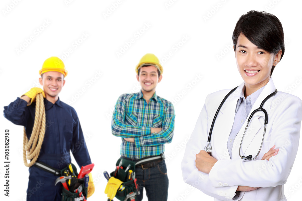 Smiling medical doctor. worker and employee healthcare insurance Smiling medical doctor. worker and employee healthcare insurance