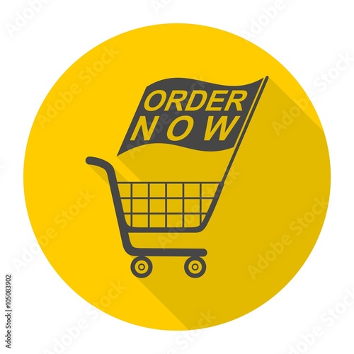 Order Now Flag Shopping Cart icon with long shadow