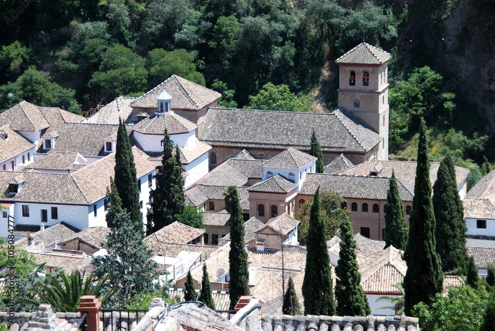 San Pedro church and city rooftops, Granada. San Pedro church and city rooftops, Granada.