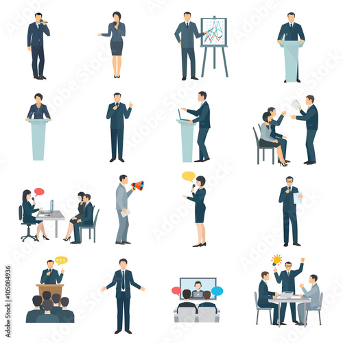 Public Speaking Flat Icons Set 