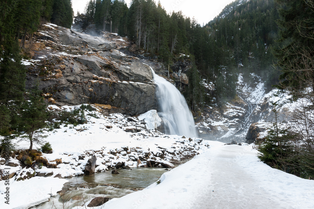 Obraz premium View of Krimml waterfall in the winter in the Austrian Alps
