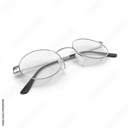 Folded round eyeglasses isolated on white background.
