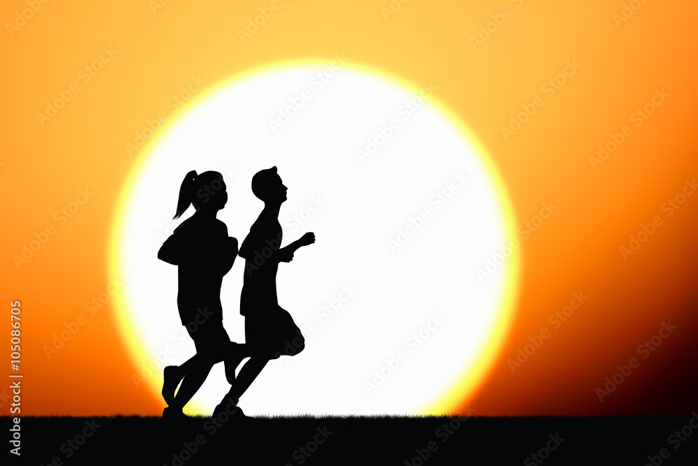 Silhouette of runner people