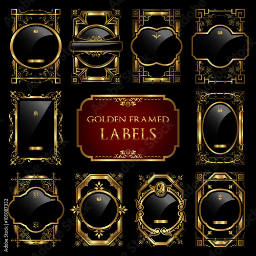 Vector set of golden framed labels