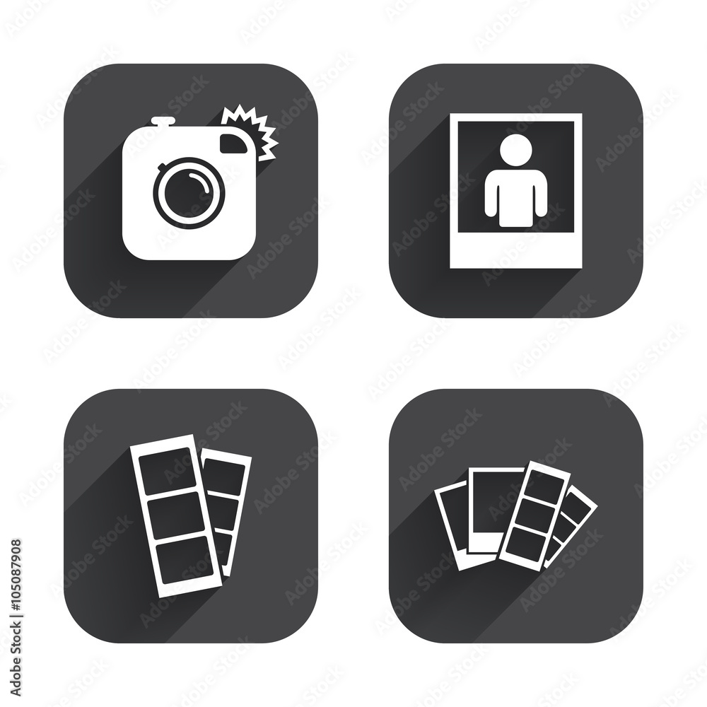 Photo camera icon. Flash light and selfie frame. Photo camera icon. Flash light and selfie frame.