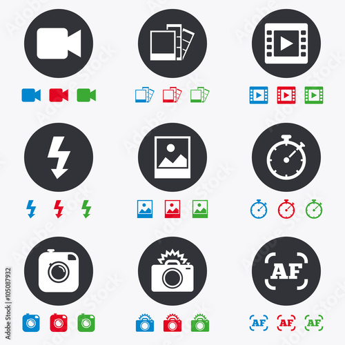 Photo, video icons. Camera, photos and frame.