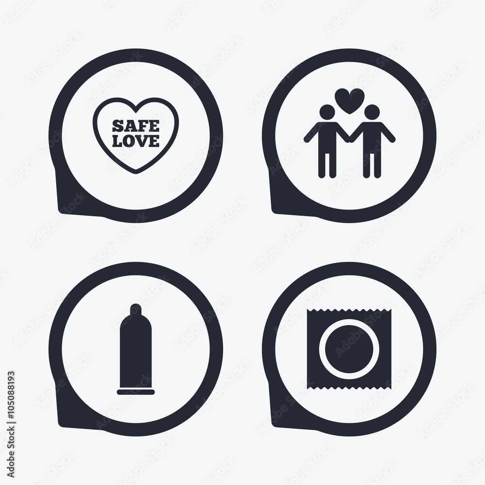 Condom safe sex icons. Lovers Gay couple sign. Condom safe sex icons. Lovers Gay couple sign.