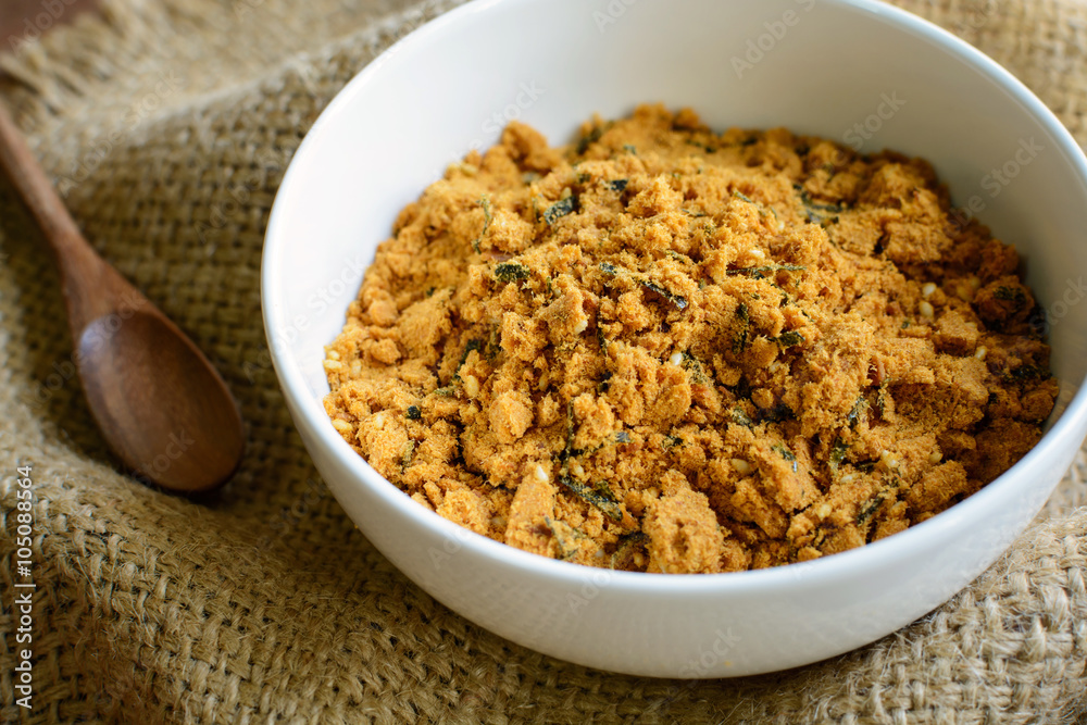 dried shredded tuna mixed with sesame and seaweed dried shredded tuna mixed with sesame and seaweed