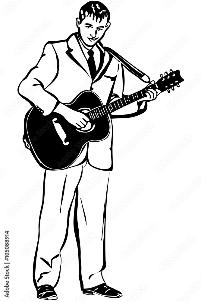 Fototapeta premium vector sketch of a man playing an acoustic guitar