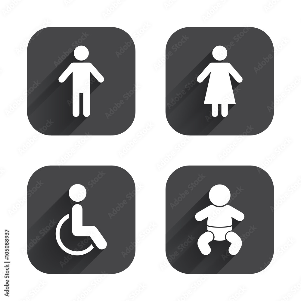 WC toilet icons. Human male or female signs. WC toilet icons. Human male or female signs.