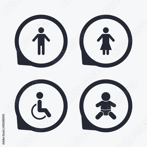 WC toilet icons. Human male or female signs.