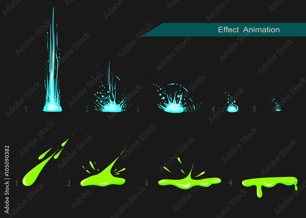 Vector effect. Effect for game. Explode effect animation. Cartoon explosion frames