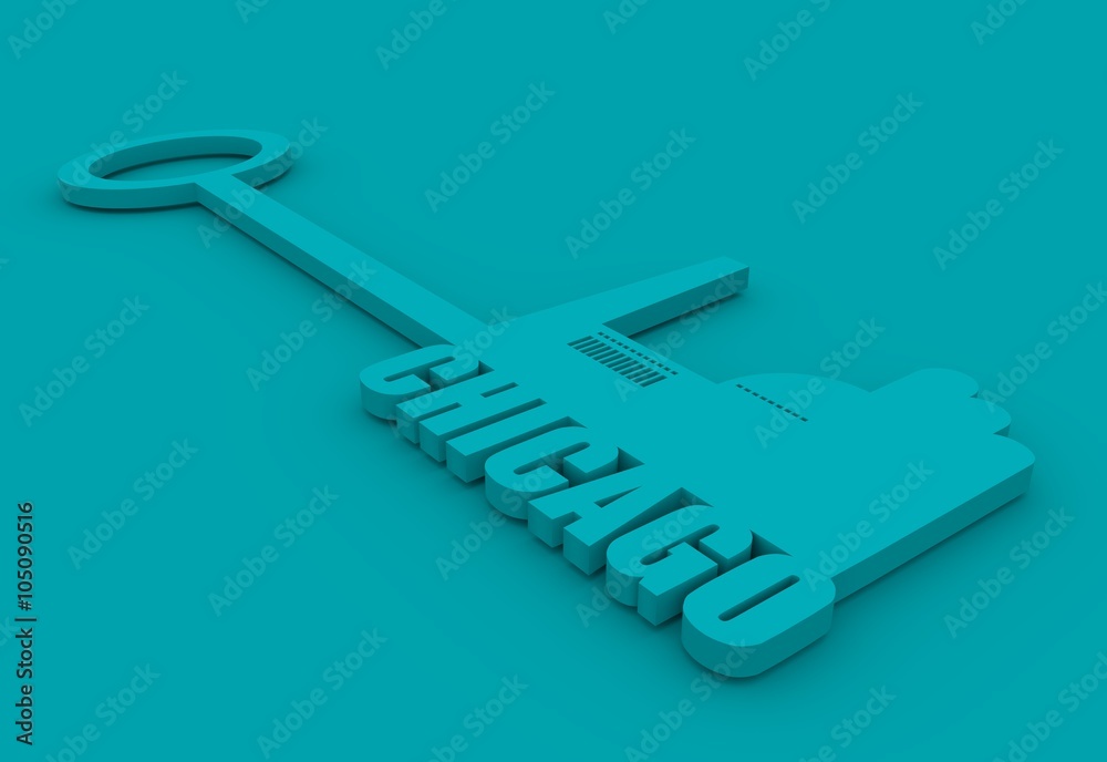 illustration concept, hand holding a key of Chicago industry