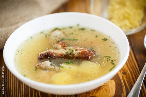 soup with meat skewers 