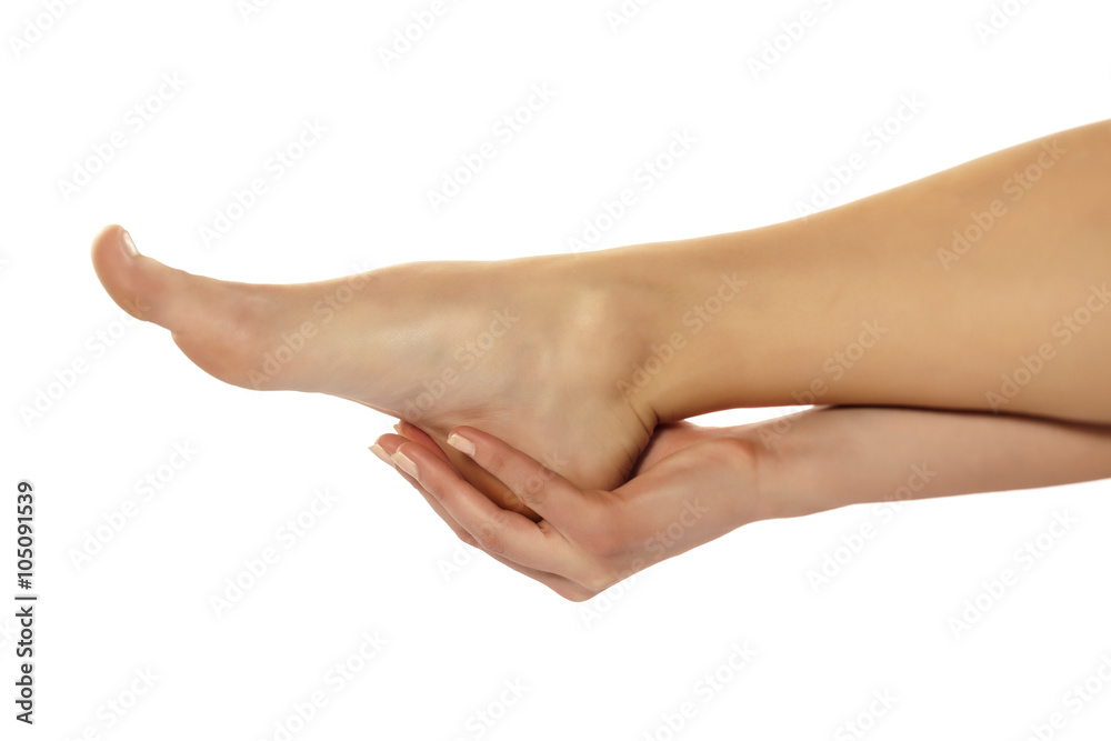 beautifully cared female foot in hand