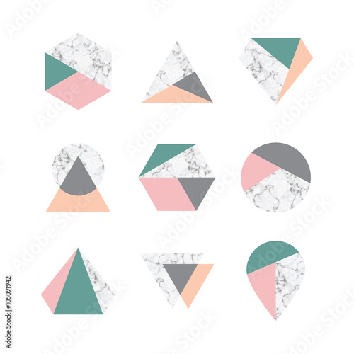 Set of icons, geometric logo with marble texture