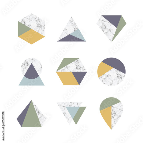 Set of icons, geometric logo with marble texture