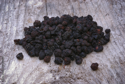 Dried schisandra (Schisandra chinensis)  edible fruit known as "