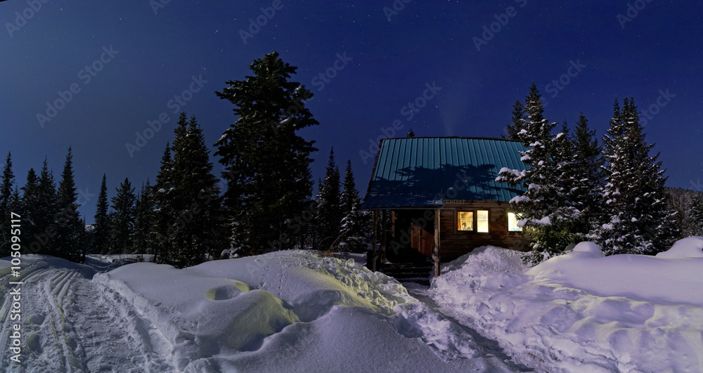 lonely hut at night