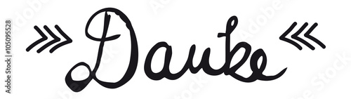 Dankbarkeit zeigen, dankbar sein, Schriftzug Danke in Schreibschrift, Handschrift in schwarzer Tusche, Vektor, isoliert