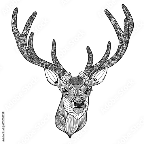 Patterned deer head with big antlers