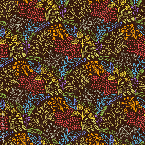 Brown floral scales seamless pattern