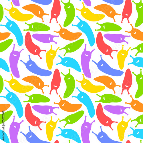 Seamless bright slugs pattern on white background