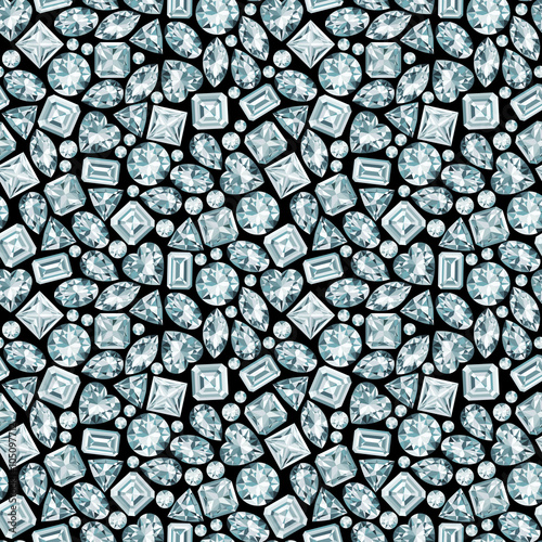 Black background with diamonds seamless pattern. No gradient use