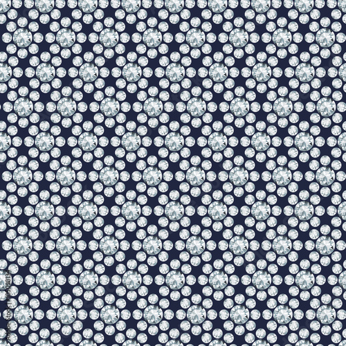 Black background with diamonds flowers seamless pattern.