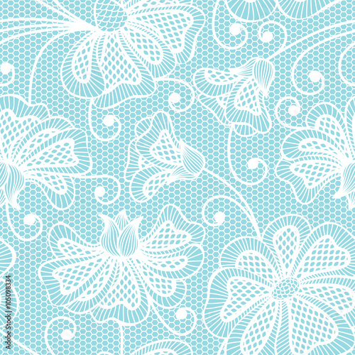 White seamless flower pattern on blue background