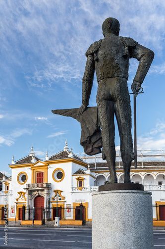 Monument to the famous Spanish bullfighter Pepe Luis Vazquez in front of the bullring- 