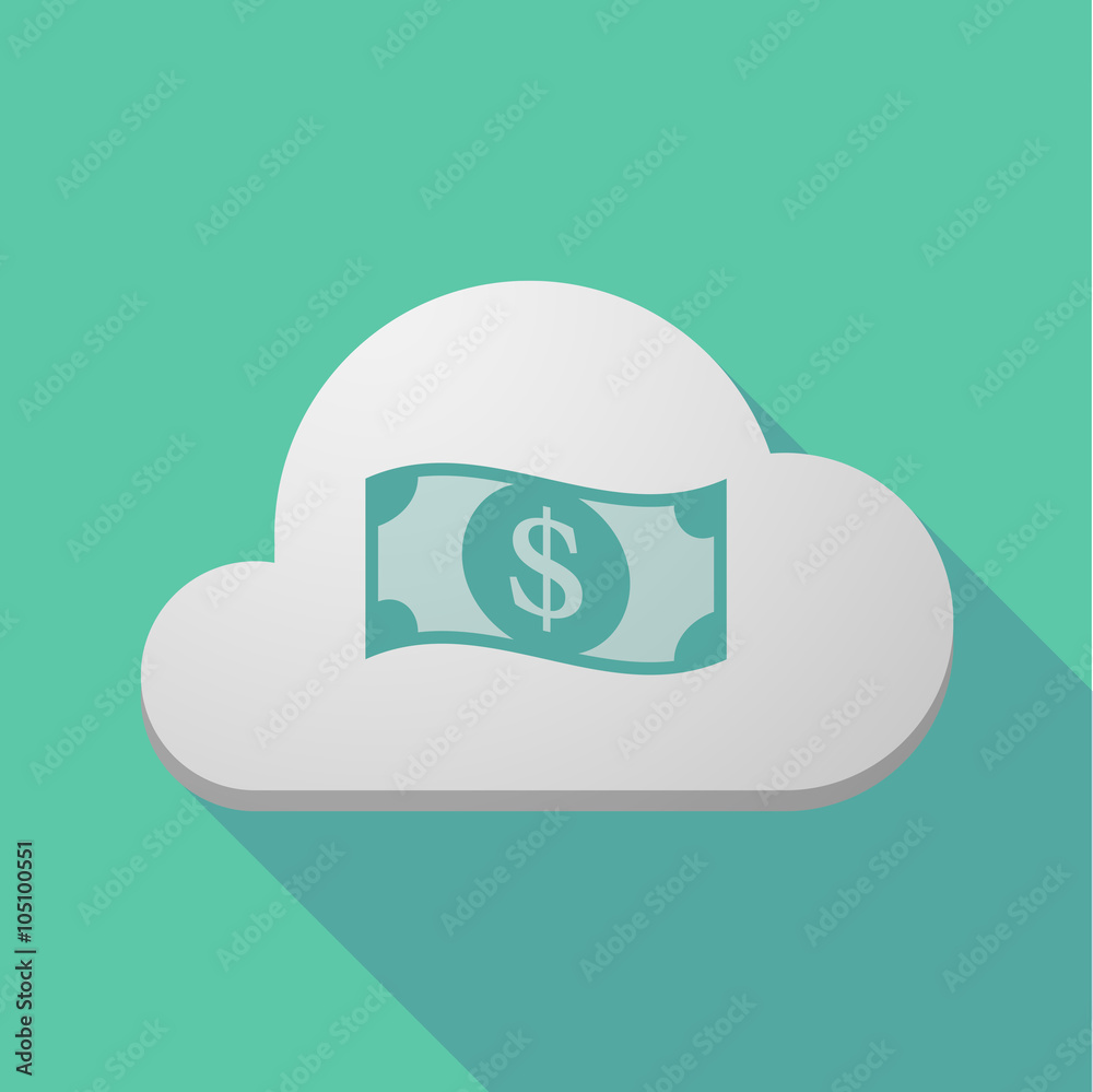 Long shadow cloud icon with a dollar bank note Long shadow cloud icon with a dollar bank note