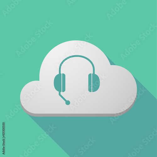 Long shadow cloud icon with  a hands free phone device