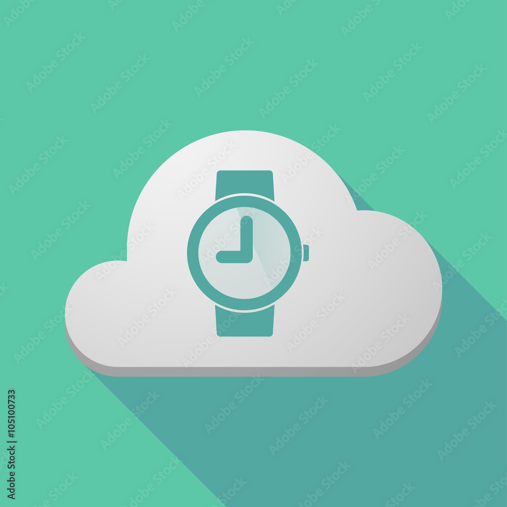 Long shadow cloud icon with a wrist watch Long shadow cloud icon with a wrist watch