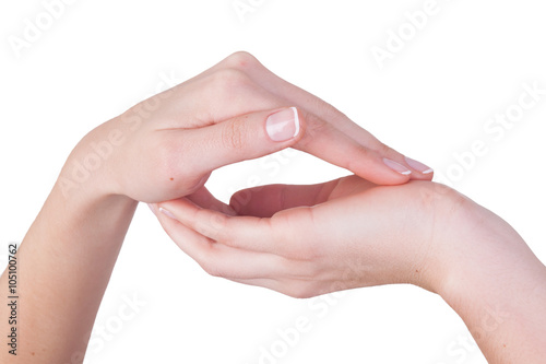isolated female hand showing symbol