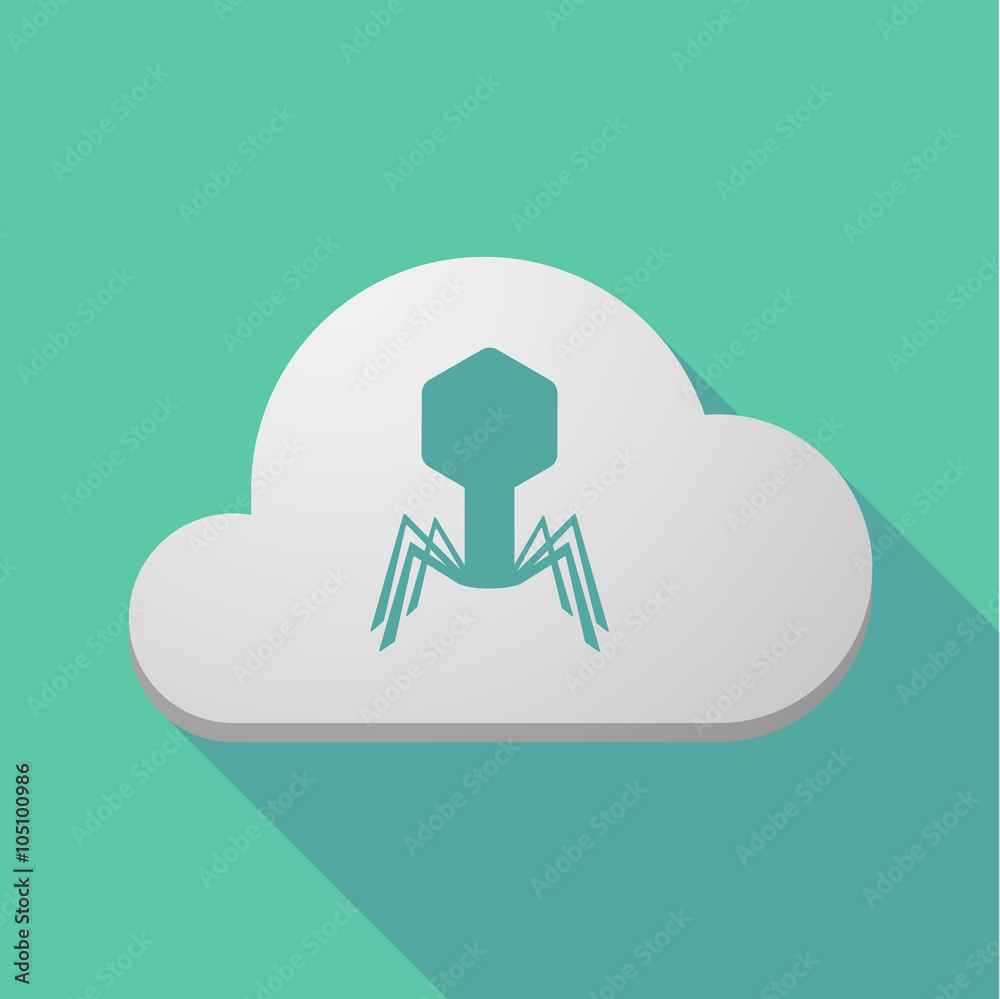 Long shadow cloud icon with a virus Long shadow cloud icon with a virus
