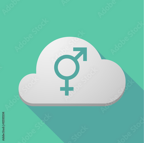 Long shadow cloud icon with a bigender symbol