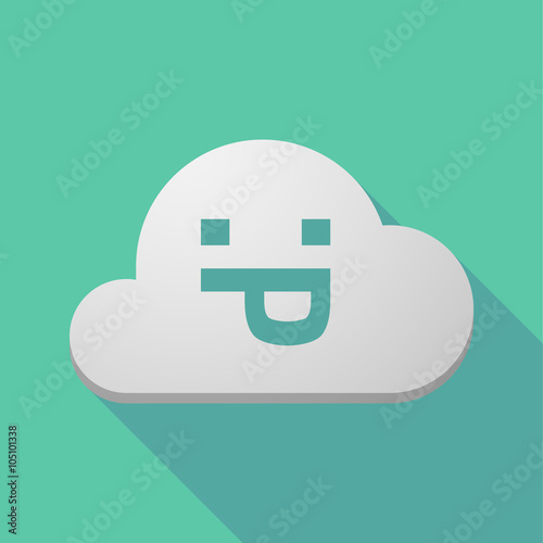 Long shadow cloud icon with a sticking out tongue text face